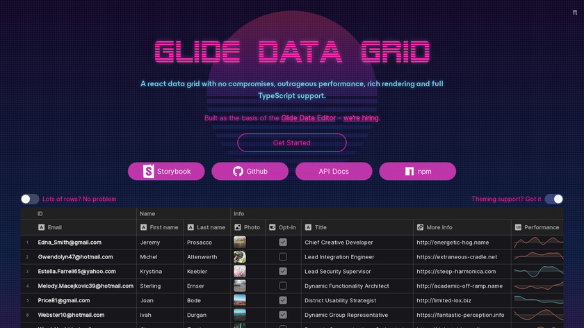 Glide Data Grid Landing Page