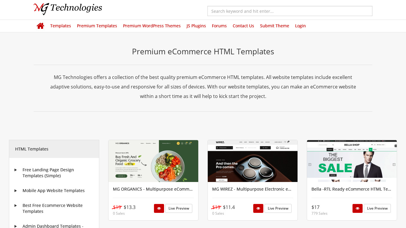 HTML ECommerce Website Templates Landing page