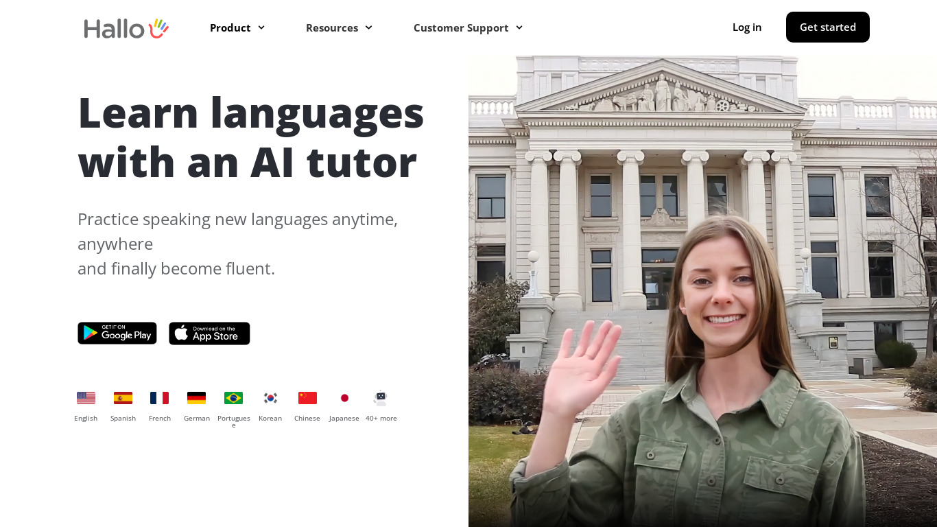 Hallo - AI Language Learning Landing page