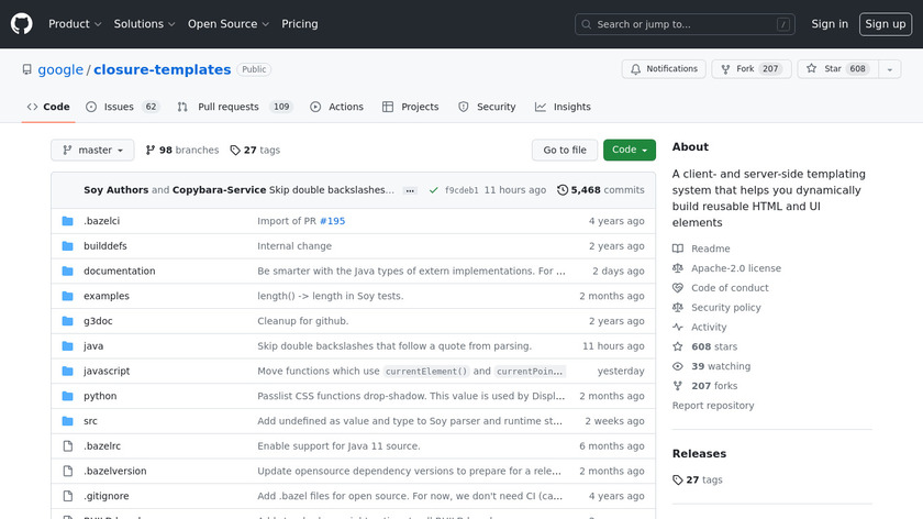 Closure Templates Landing Page