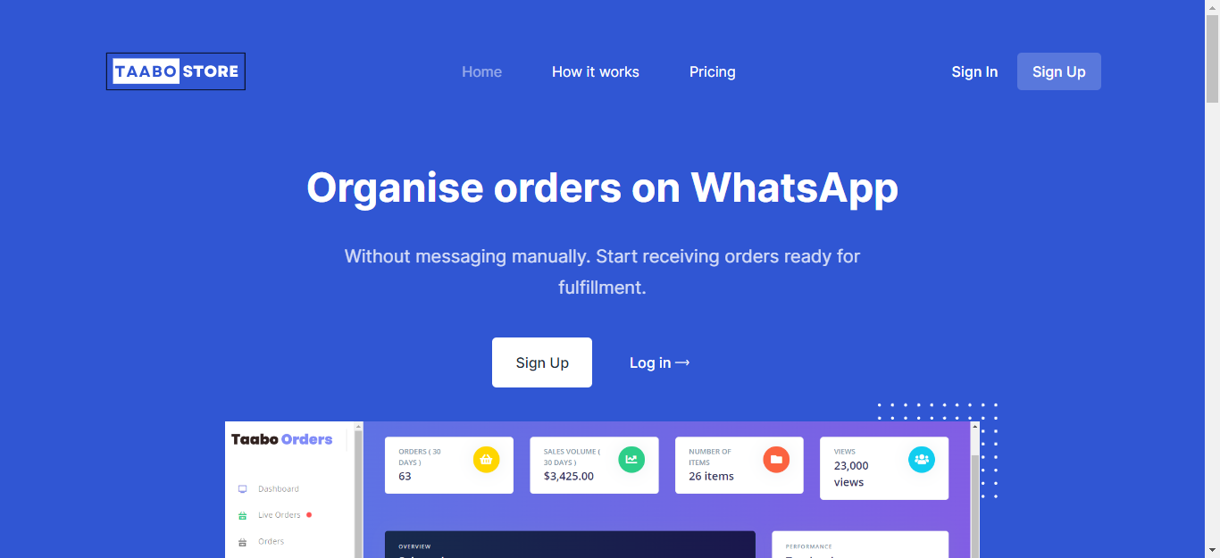 Taabo Landing page