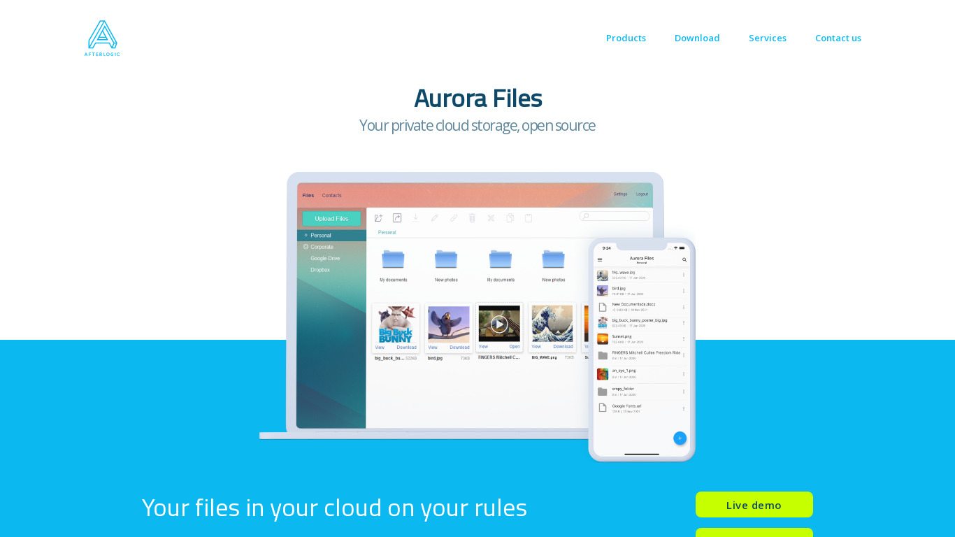 Aurora Files Landing page