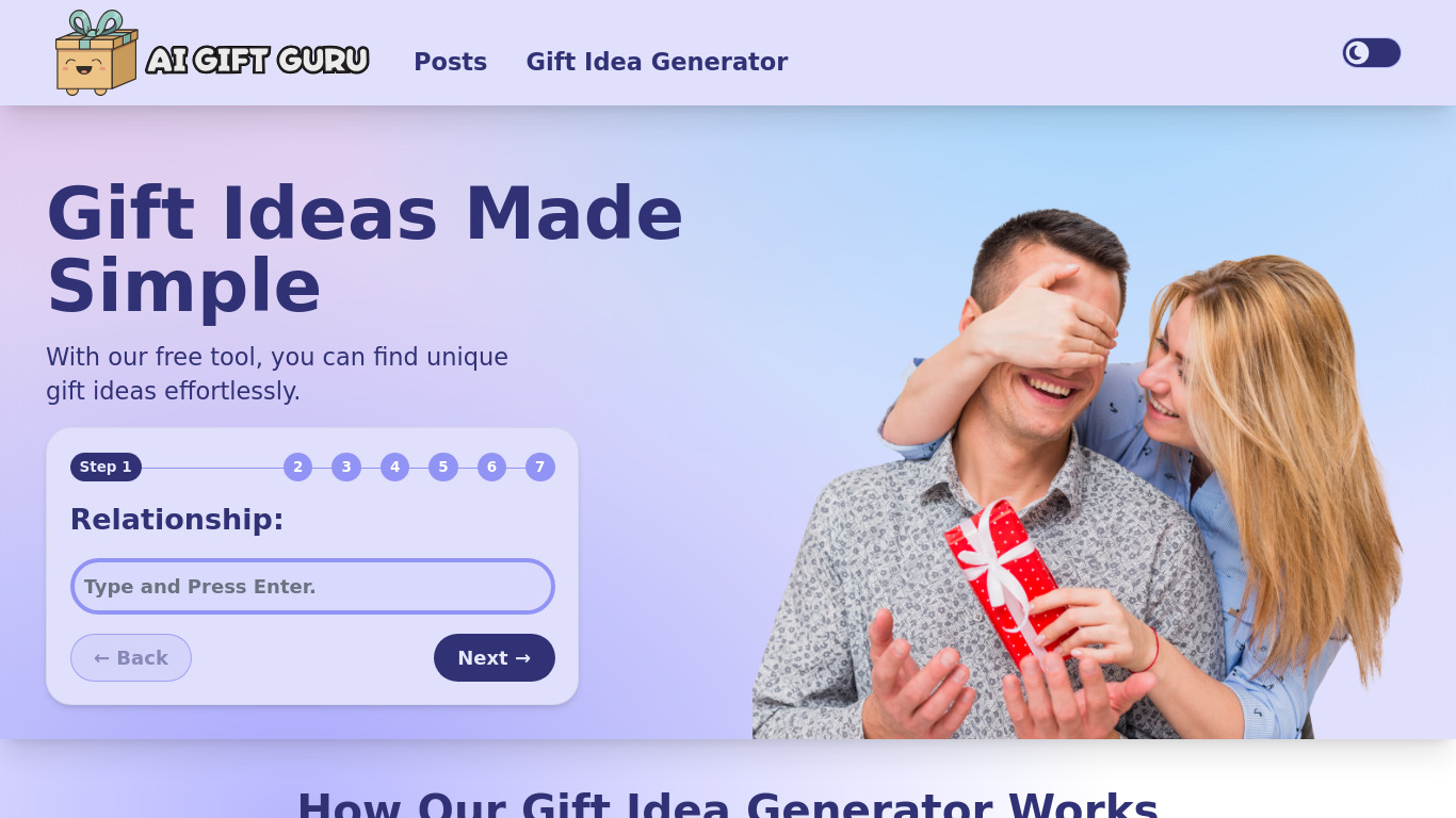 AI Gift Guru Landing page
