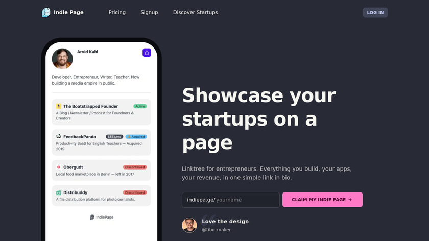 IndiePage Landing Page