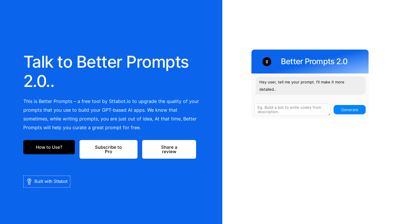 Better Prompts Landing page