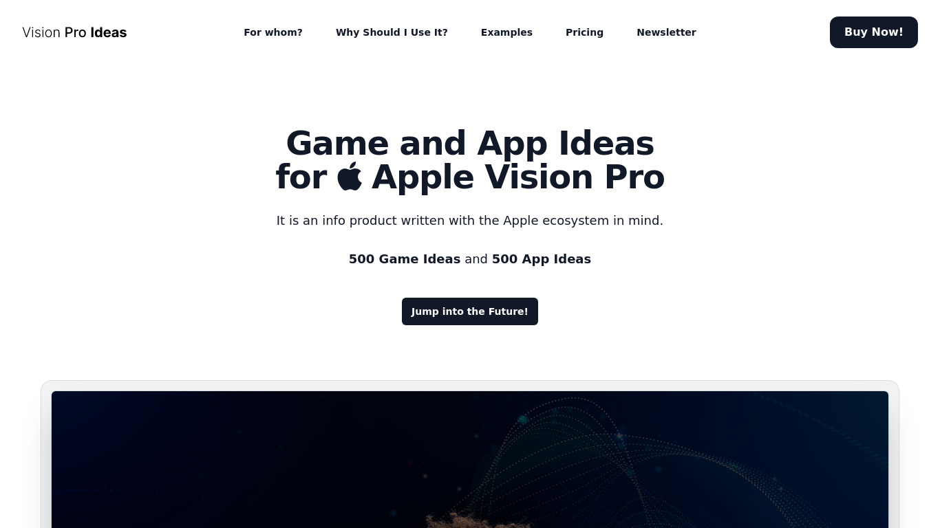 Vision Pro Ideas Landing page