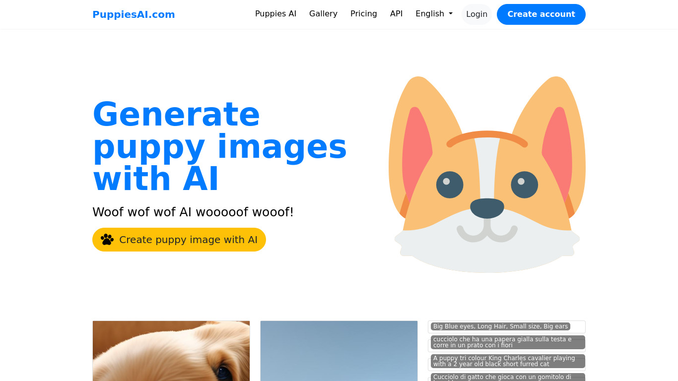 Puppies AI Landing page