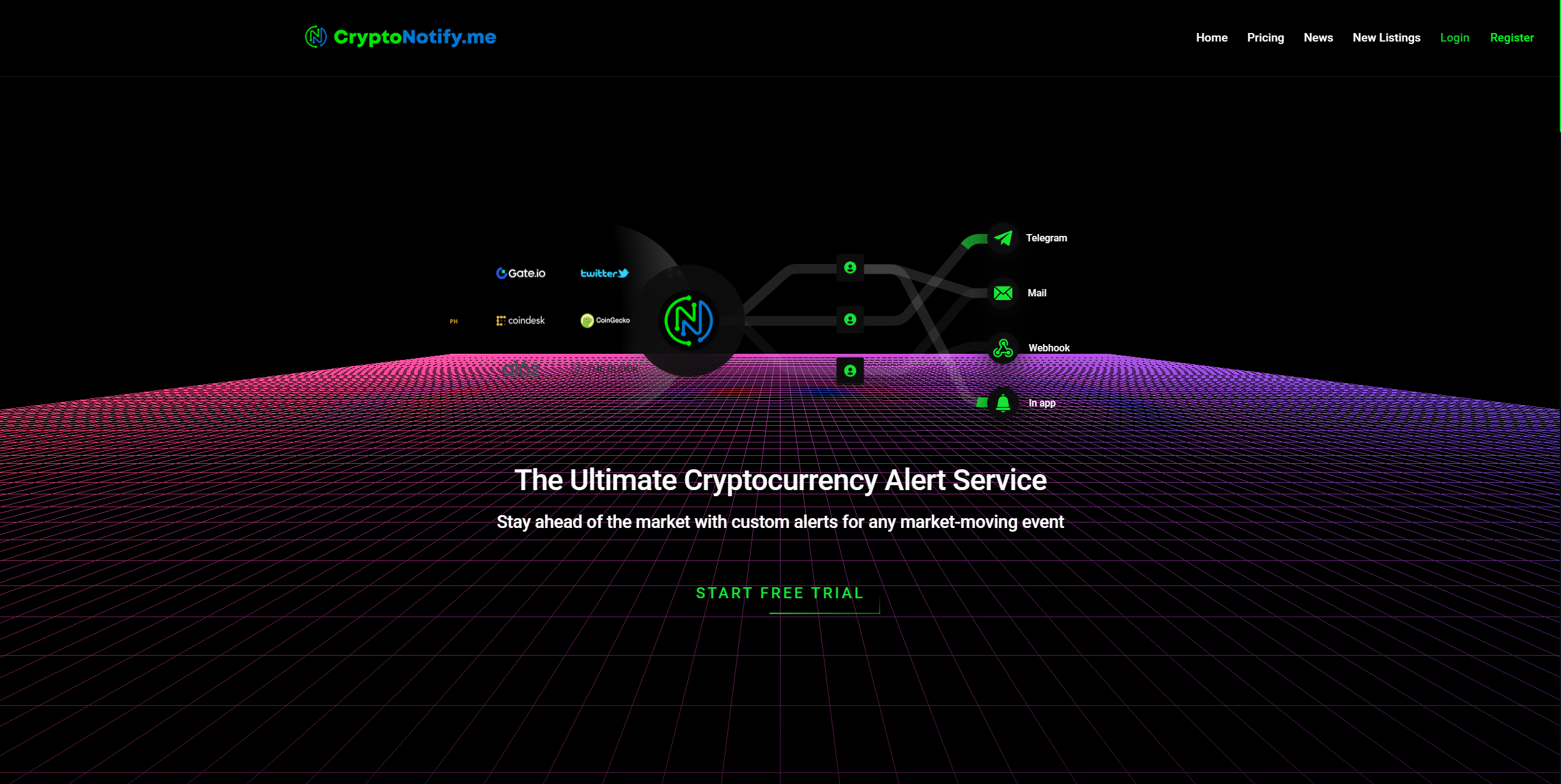 CryptoNotifyMe Landing page