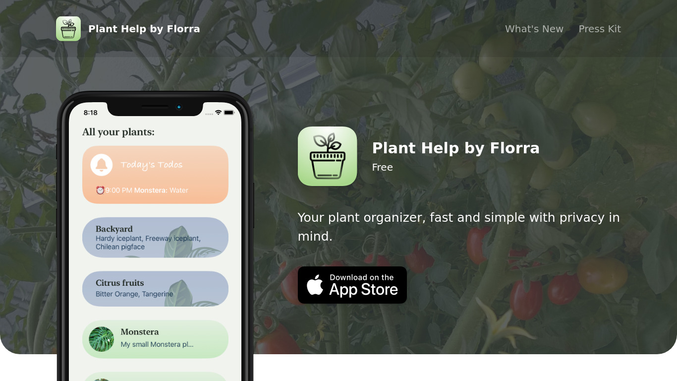 Florra - Plant Care Diary Landing page