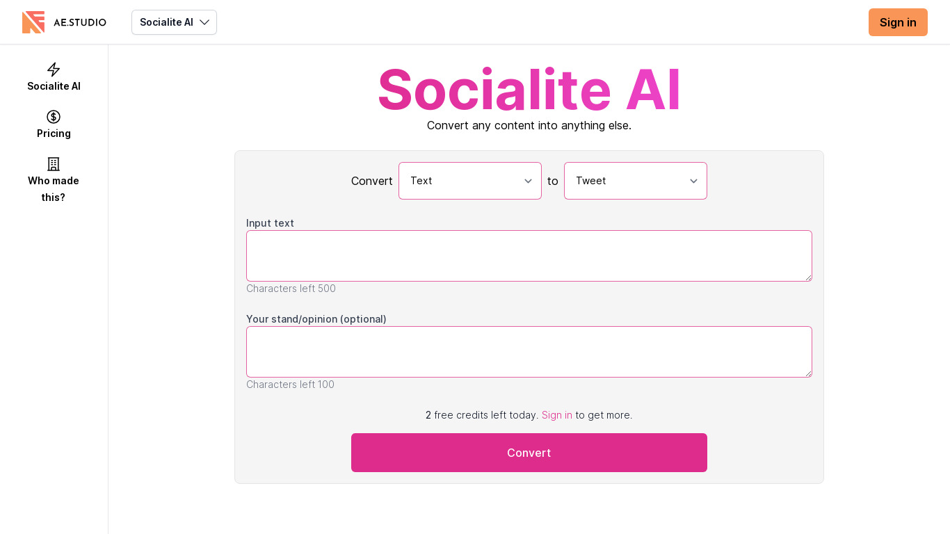 Socialite AI Landing page