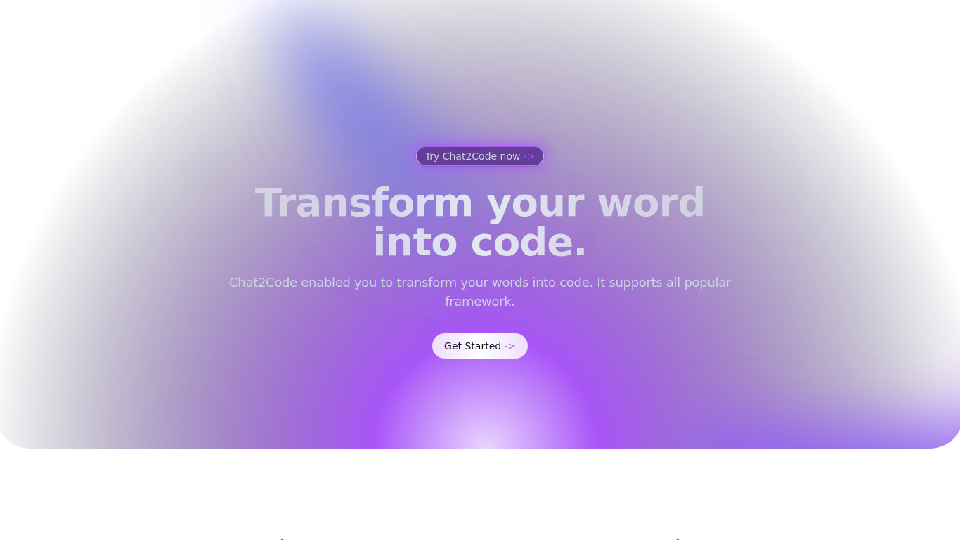 Chat2Code Landing page