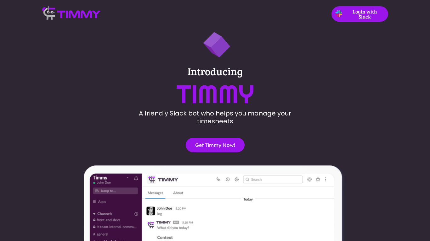 Timmy the TimeBot Landing page