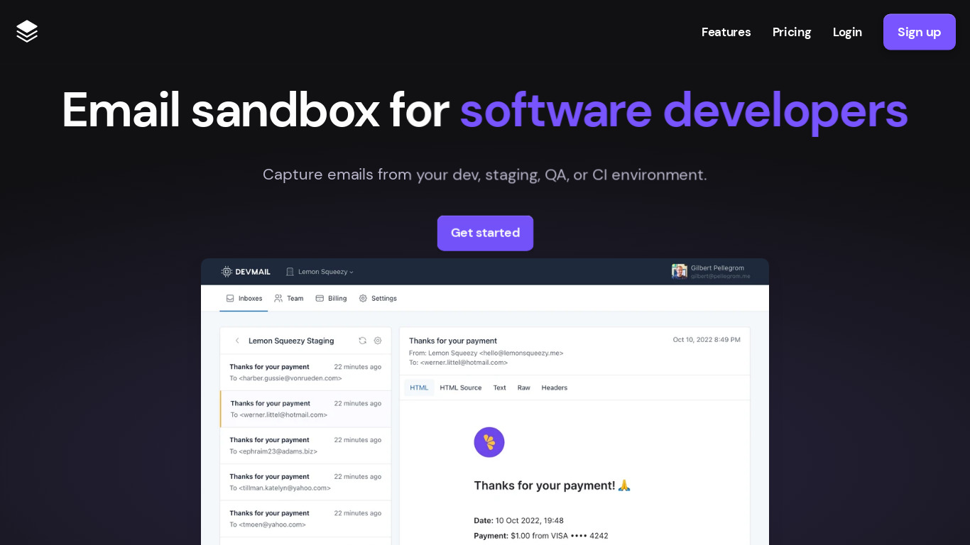 DevMail Landing page