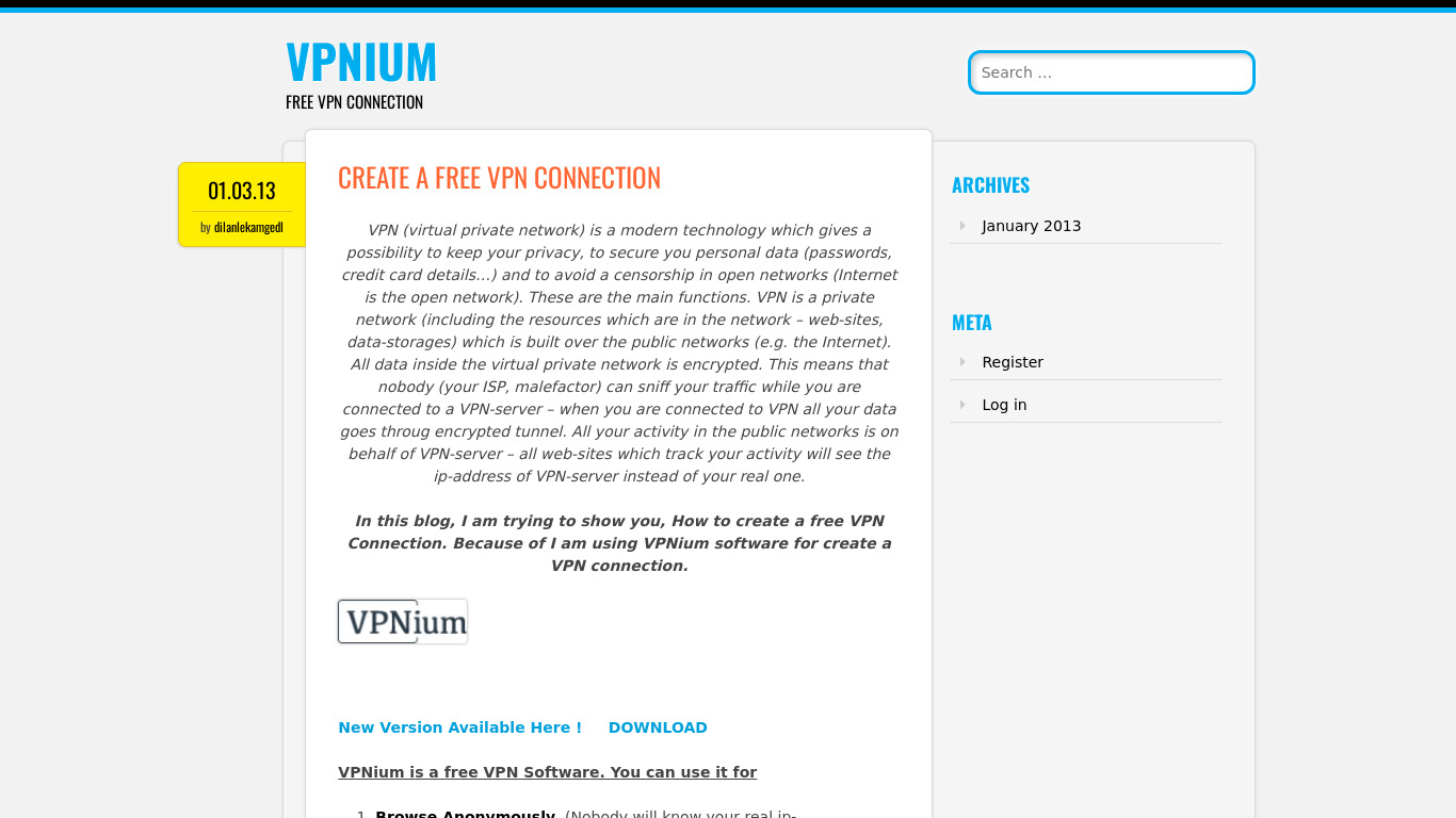 VPNium Landing page