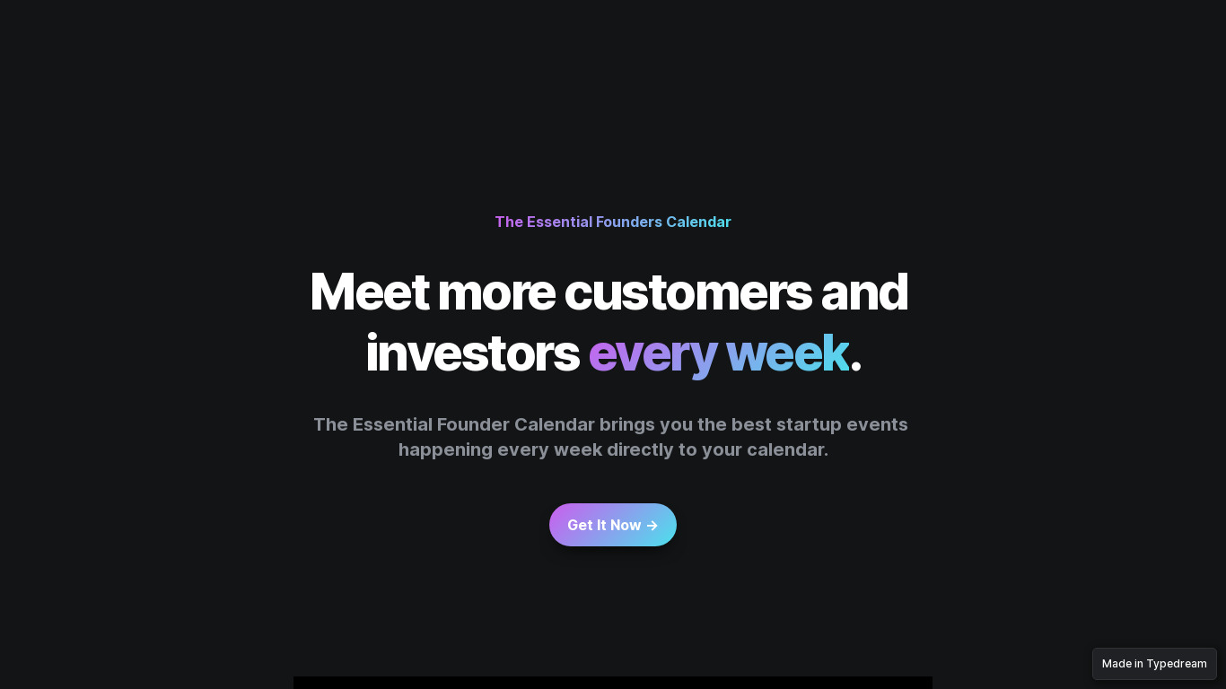 The Essential Startup Calendar Landing page
