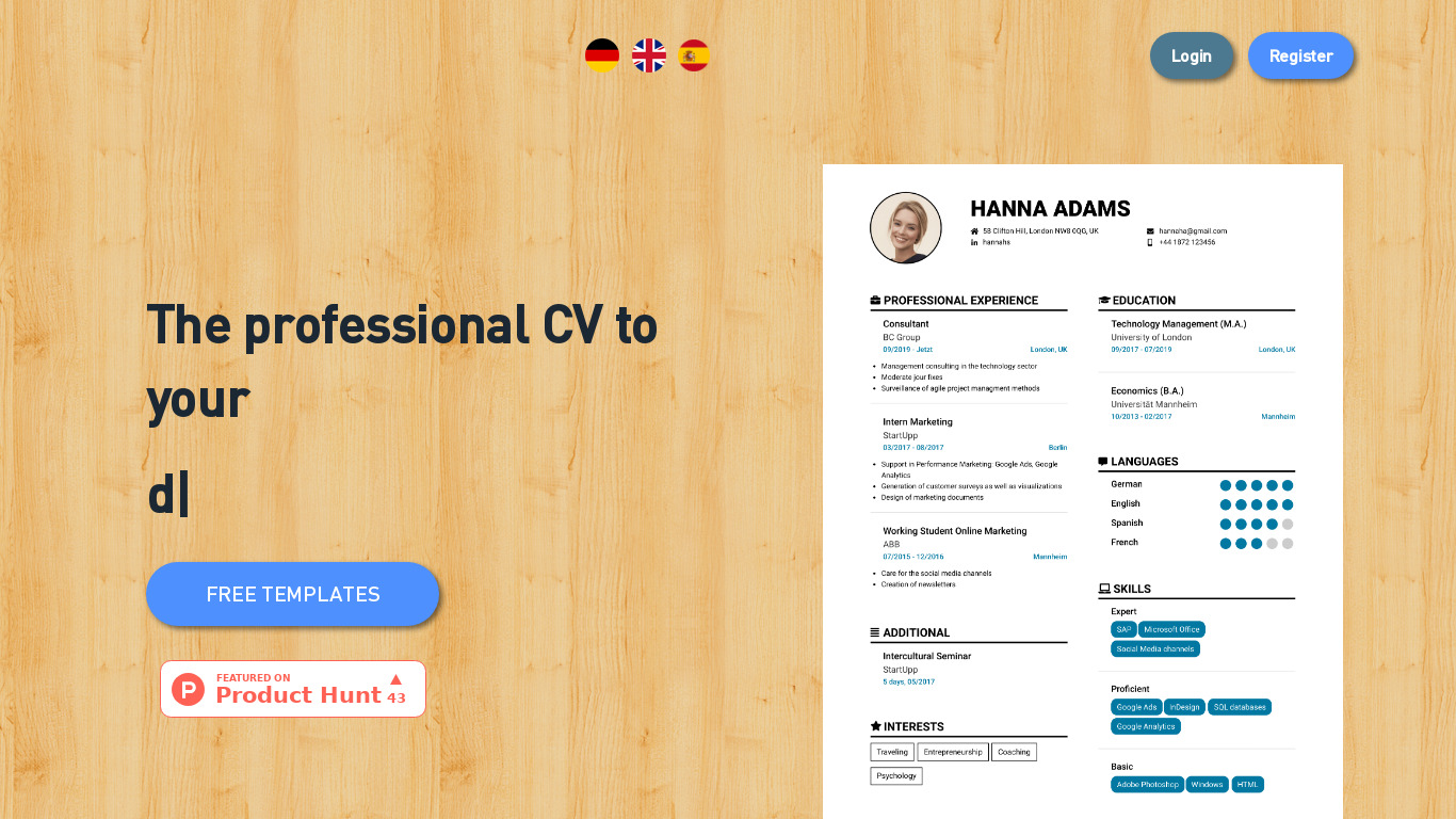 my-AWESOME-CV Landing page