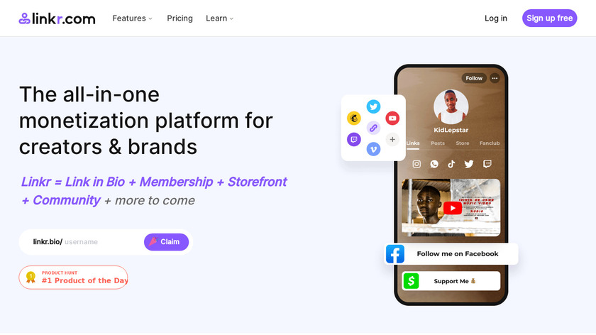 Linkr: the all-in-one monetization platform Landing Page