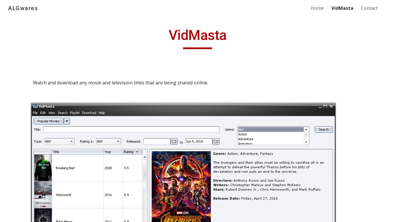 VidMasta Landing page