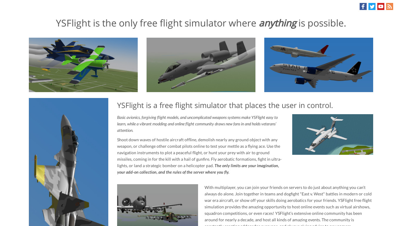 YS Flight Simulator Landing page