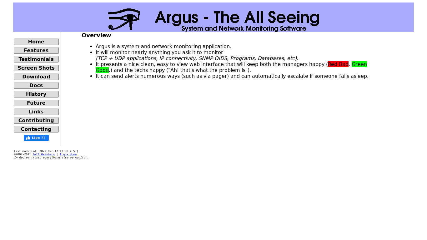 Argus Landing page