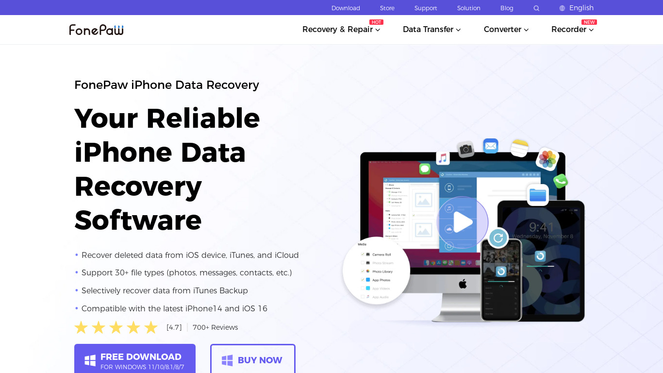 FonePaw iPhone Data Recovery Landing page