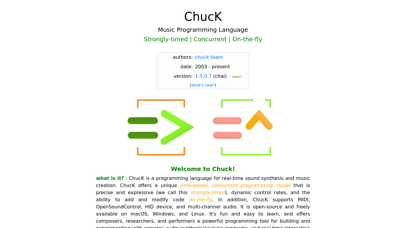 ChucK Landing page