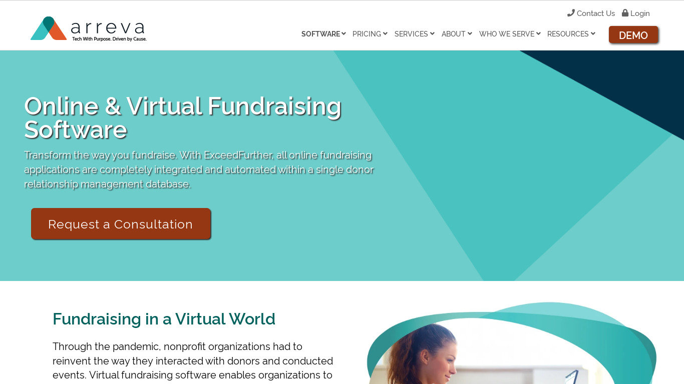 Arreva Online Fundraising Landing page