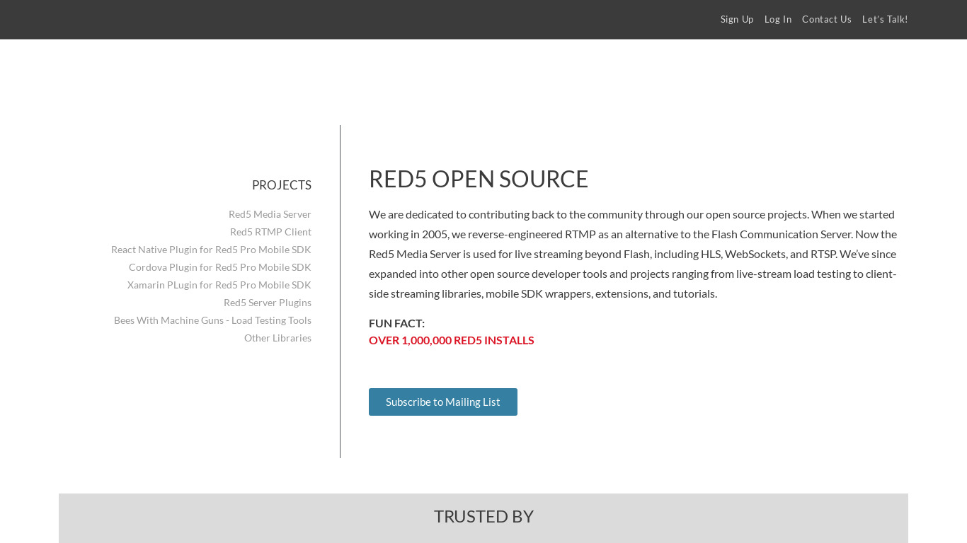 Red5 Landing page