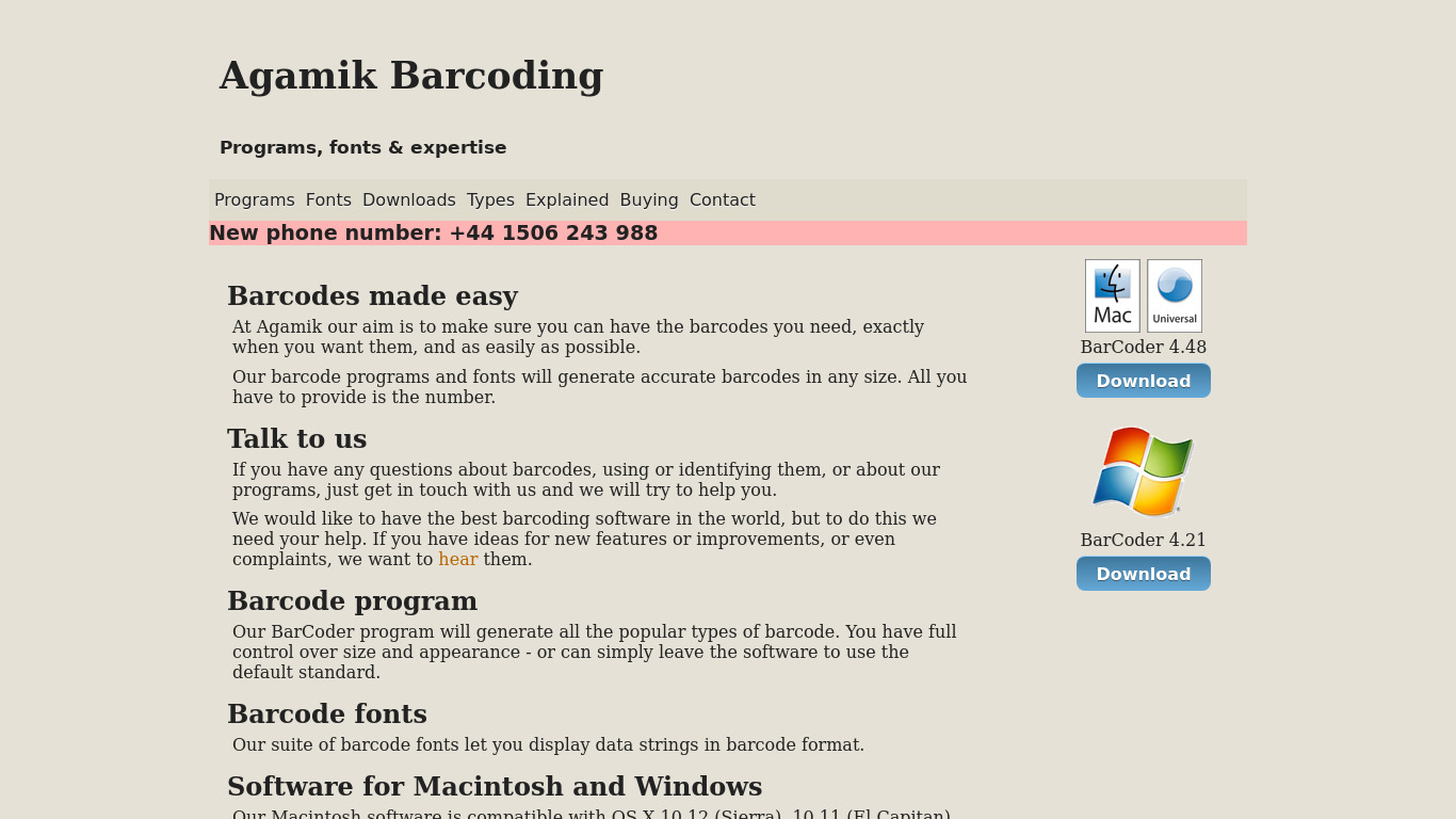 Agamik Barcoder Landing page