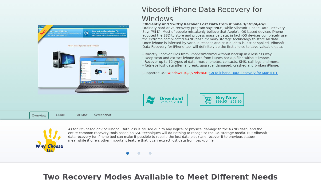 Vibosoft iPhone Data Recovery Landing page