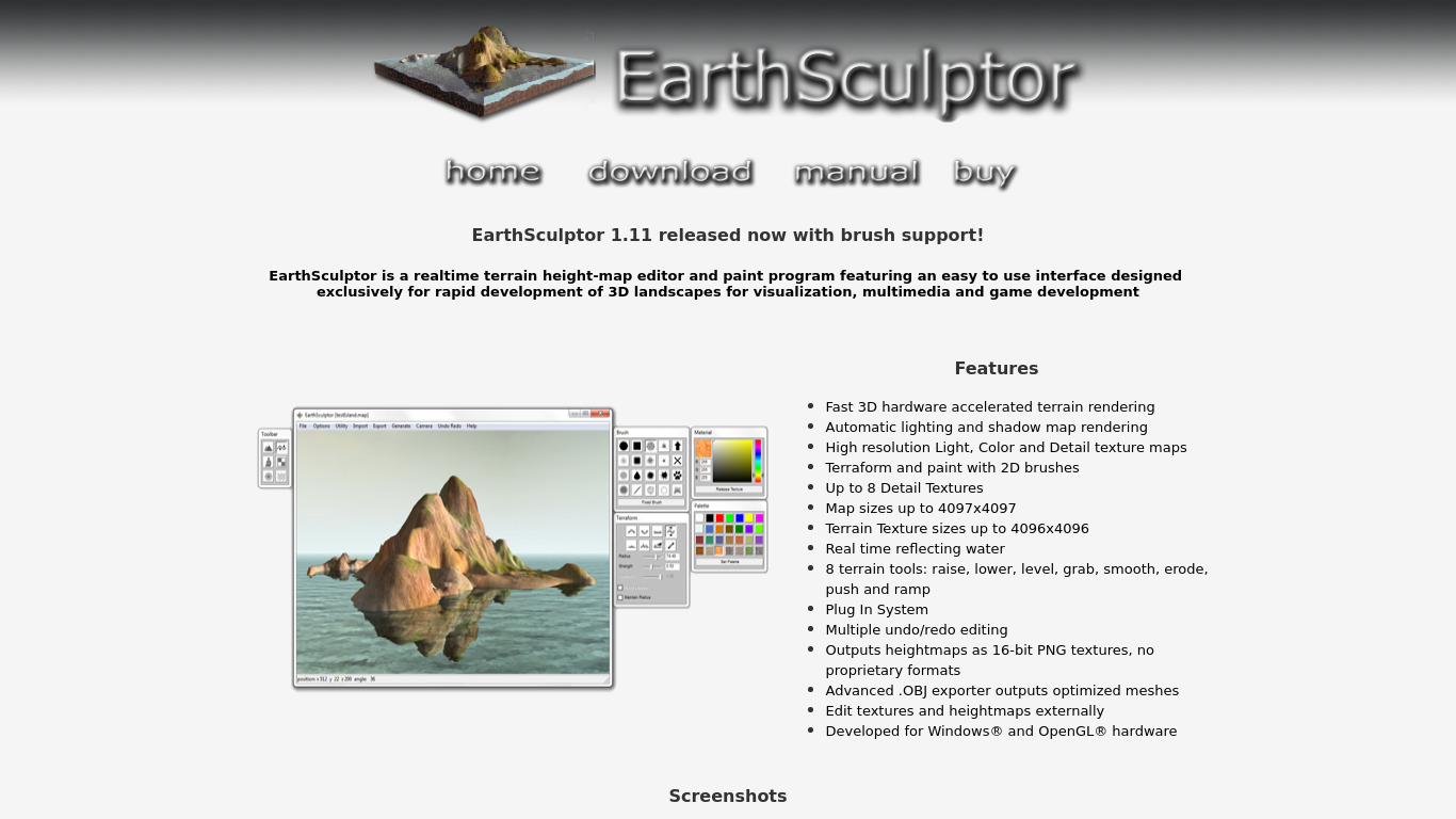 EarthSculptor Landing page