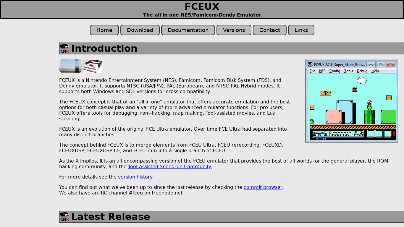 FCEUX Landing page