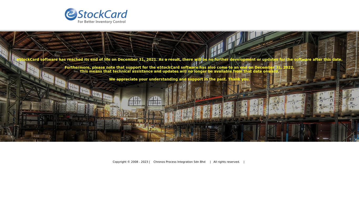 Chronos eStockCard Inventory Software Landing page