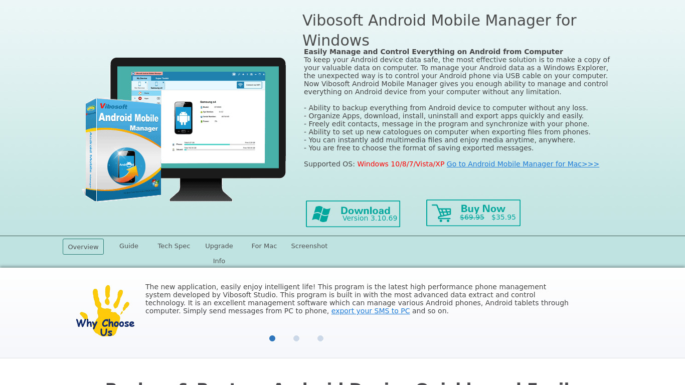Vibosoft Android Mobile Manager Landing page