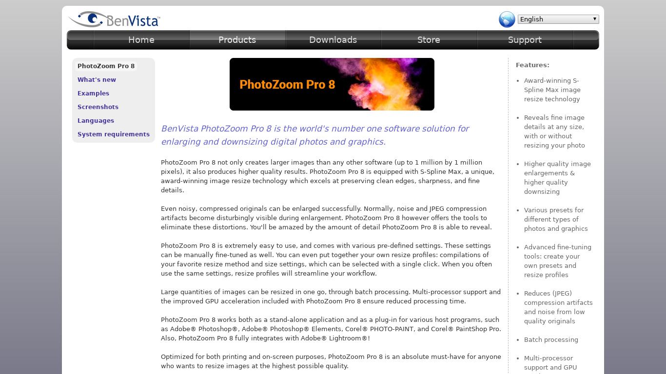 Photozoom Pro Landing page