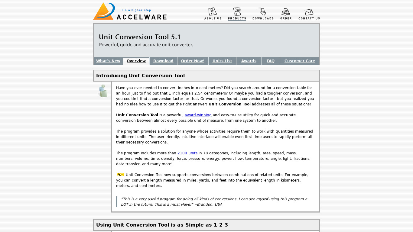 AccelWare Unit Converter Tool Landing page