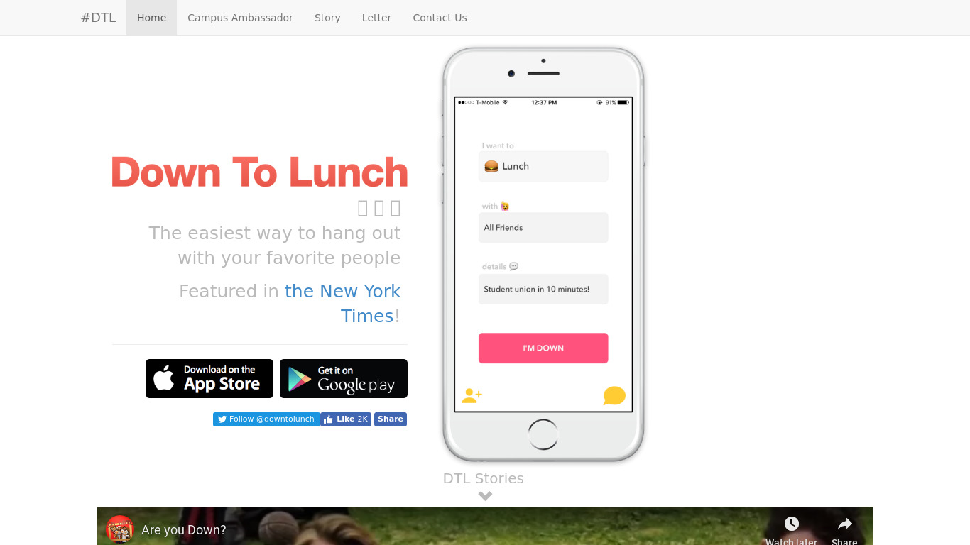 Down To Lunch Landing page
