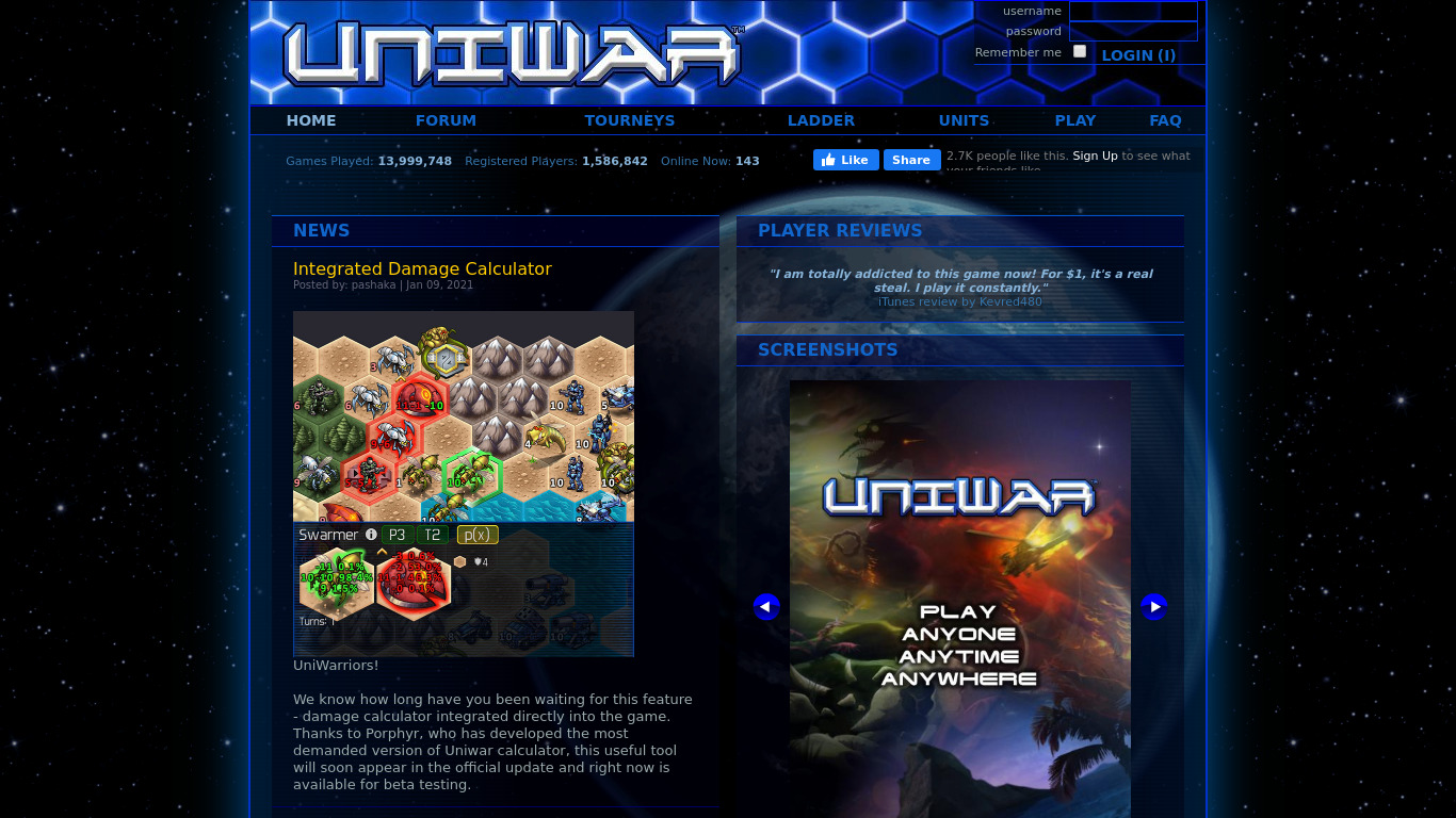 UniWar Landing page