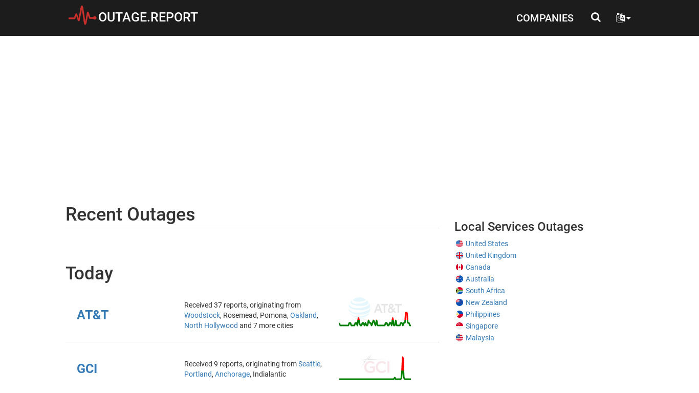 Outage.Report Landing page