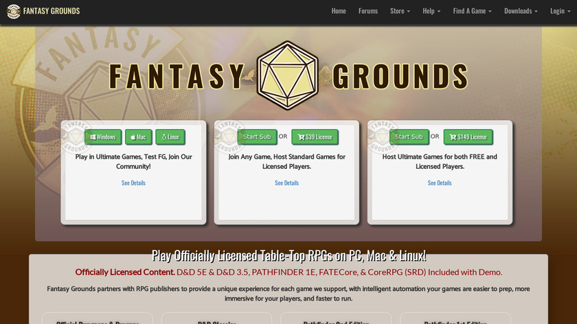 Fantasy Grounds Landing Page