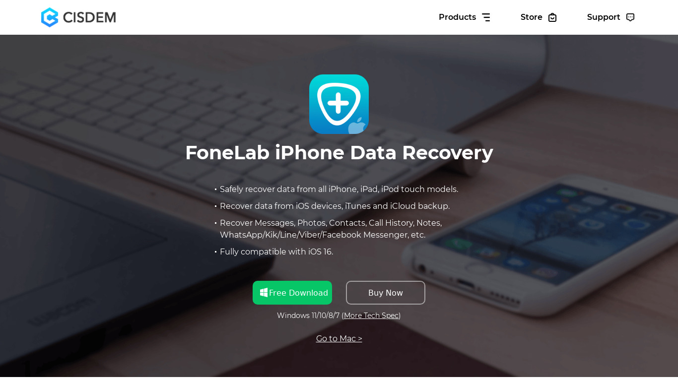 Cisdem iPhone Recovery Landing page