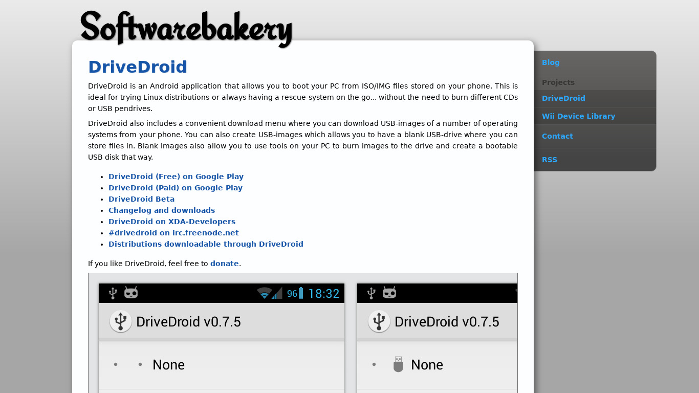 DriveDroid by SoftwareBakery Landing page