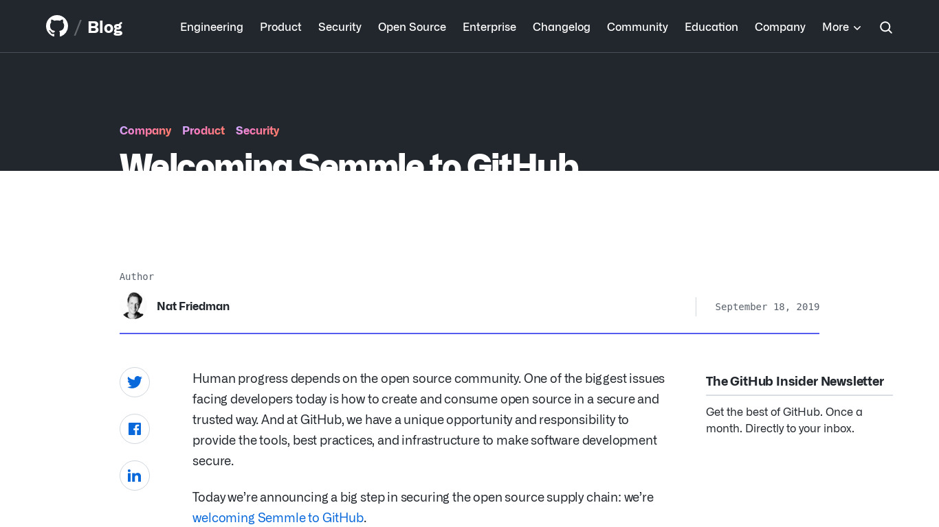 Semmle Landing page