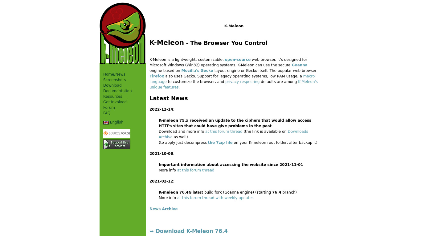 K-Meleon Landing page