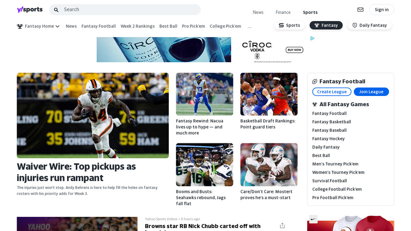 Yahoo Fantasy Sports Landing Page