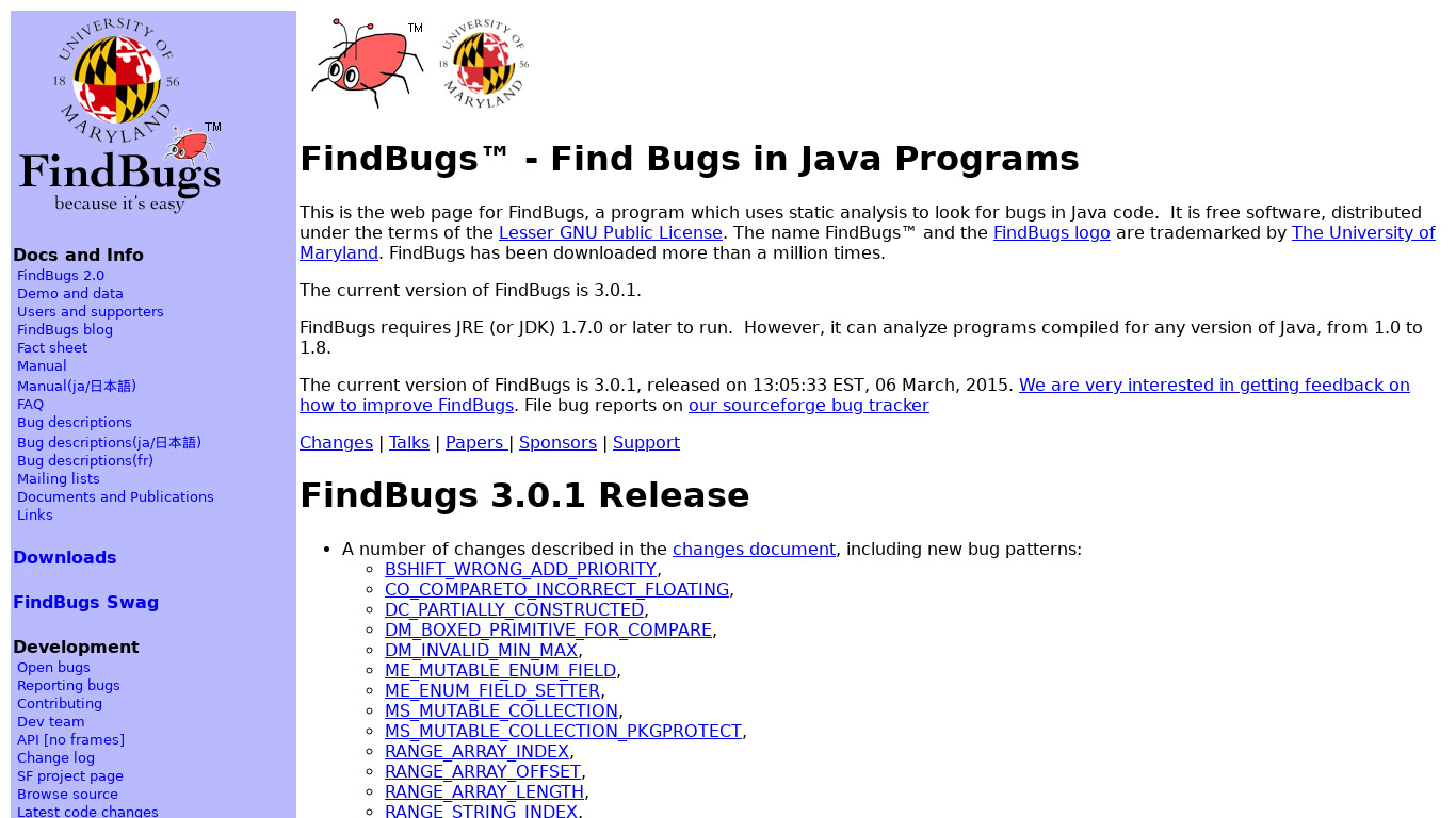 FindBugs Landing page