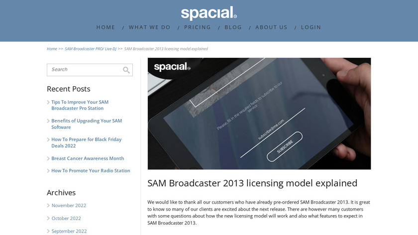 SAM Broadcaster Landing Page