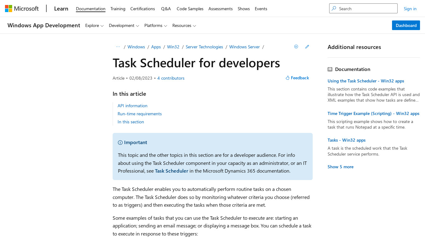 Task Scheduler Landing page
