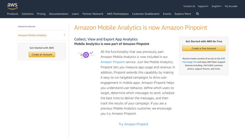 Amazon Mobile Analytics Landing Page