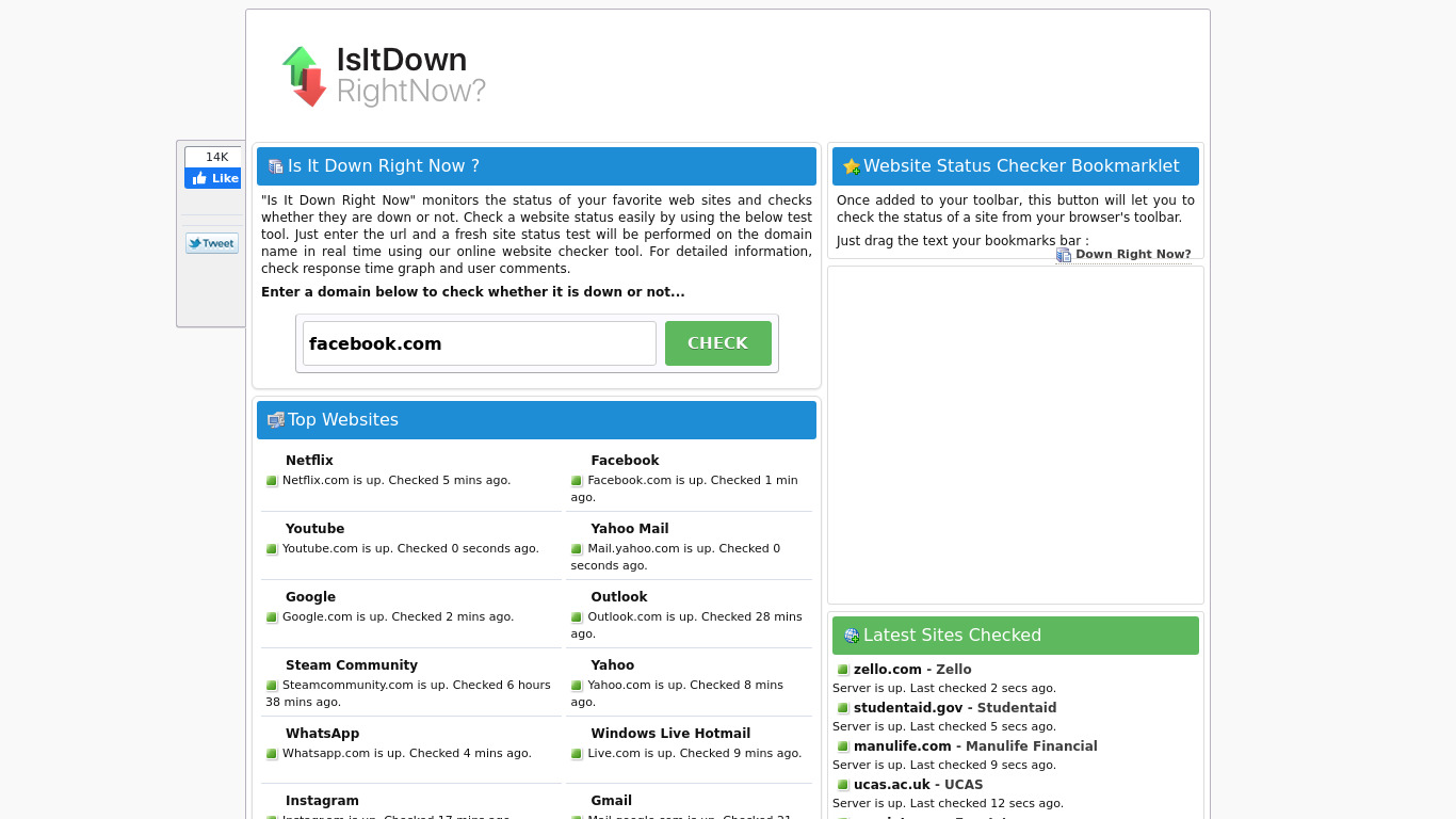 IsItDown RightNow Landing page